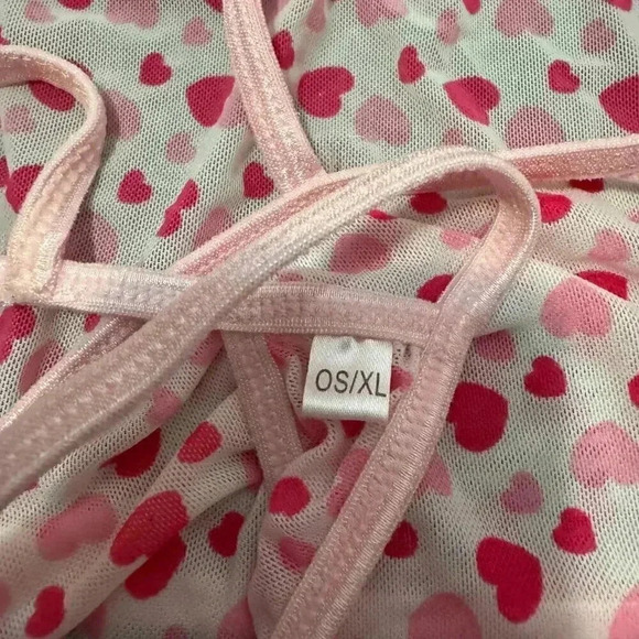 Coquette Red Heart Print Mesh  2 Piece Bra and Panties Lingerie Set OS - Picture 4 of 4